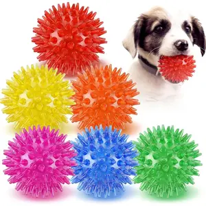 6 Pack Squeaky Spiky Dog Balls Puppy Teething Chew Toys Food-Grade Durable TPR Rubber Interactive Fetch Floating Dog Pool Ball Toy for Small Medium Chewers (Small)