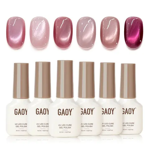 GAOY Pink Cat Eye Gel Nail Polish Set 6 Colors, Crush Worthy | Valentine's Date Night Nails, Sweet & Spicy, Glass Holographic Glitter, Salon Gel Manicure Pedicure, UV Lamp Required