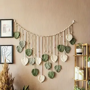 Bohemian Macrame Leaf Wall Hanging, Boho Style Wall Decor, Wall Hanging Decor for Home Living Room Bedroom, Home Decor, Ornaments, Boho Decoration