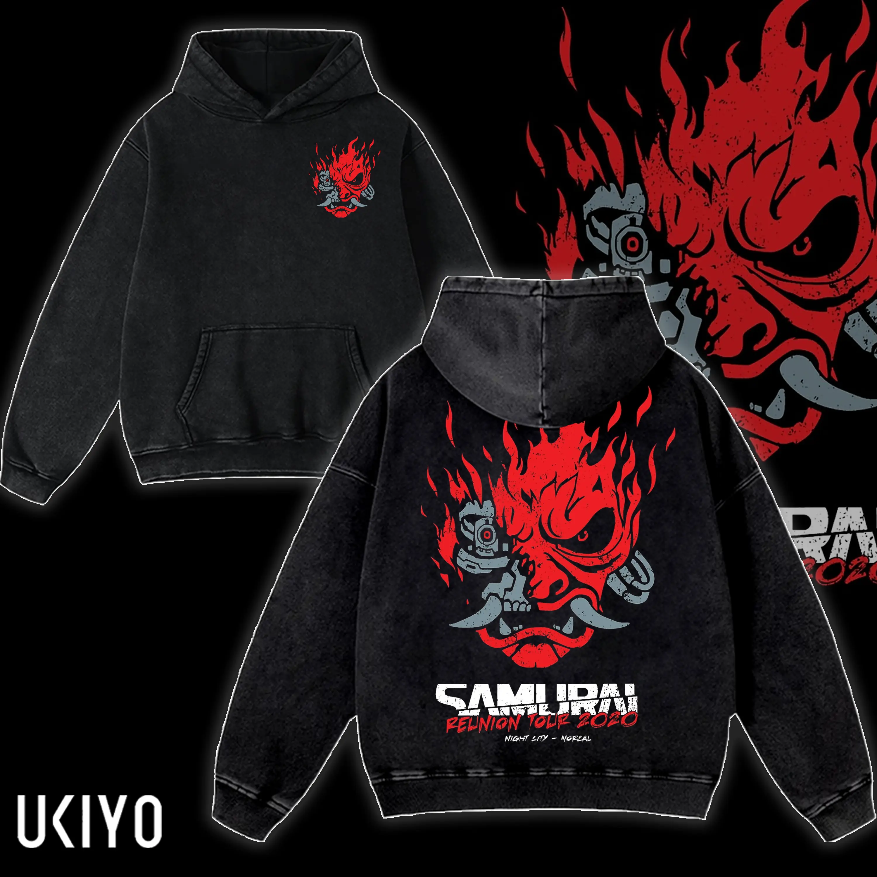Cyberpunk 2077 samurai anime manga game Unisex Acid Washed Lightweight Cotton Hoodie Sweatshirt T-Shirt TankTop - Gift for Gamers - Edgerunners Graphic Tee streetwear men v3