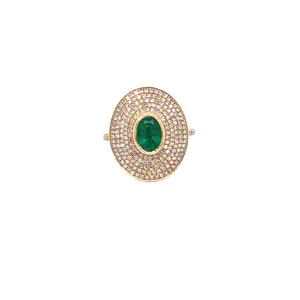 Diamond, Emerald & Gold Oval Pinky Ring