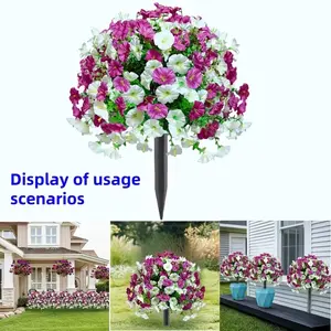 One set of white and red lotus mixed flower balls are very beautiful. Courtyard simulation landscape trees, artificial flowers, one set with ground nails, artificial straight-planted green plants, suitable for outdoor decoration in spring and summer.