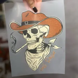 Hell Raiser DTF Transfer 10in - High-Quality Skull Design with Cowboy Hat and Bandana for Custom Projects