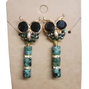 Emerald Crystal Beaded Owl Earrings - Handcrafted Design with Emeral Beads and Green Accents, Includes Black Owl Charm