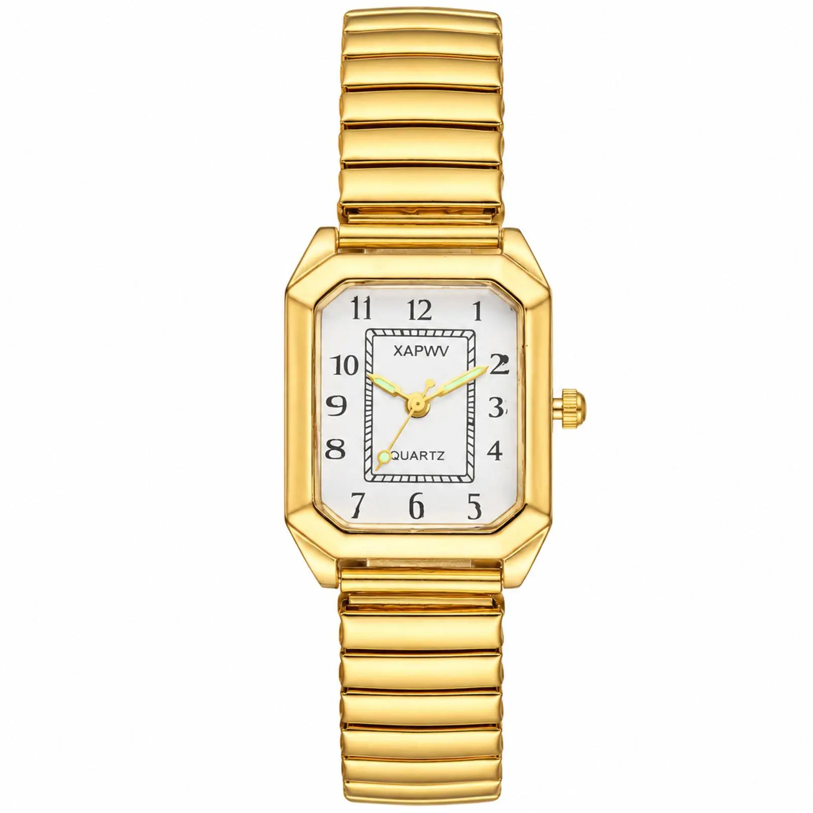 OIDEA Womens Rectangular Octagonal Dial Quartz Watch with Luminous Hands, Arabic Numerals and Buckle-Free Elastic Stainless Steel Band