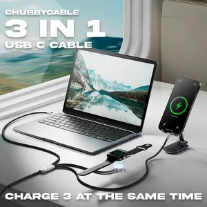 ChubbyCable Tri-Flex 100W 3-in-1 Fast Charging Cable with Soft Silicone for Apple Watch & Android Devices Type-C to Type-C & Magnetic Watch Charger
