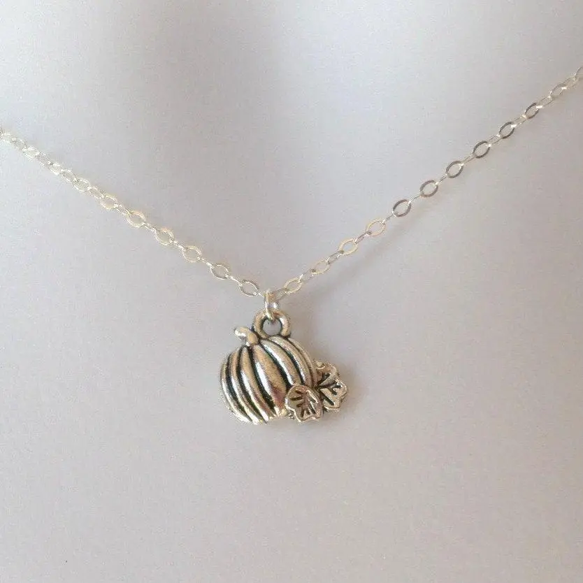 Silver Pumpkin Necklace - Sterling Silver and Silver Plated Brass Pumpkin Necklace - Charm Necklace - Fall Jewelry - Christms Gift