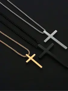 Unisex Stainless Steel Cross Pendant Necklace, Unique Chain Print Detail, Fashionable Daily Commute Jewelry, Easter Boy Accessory, No Choking Hazard, All Seasons