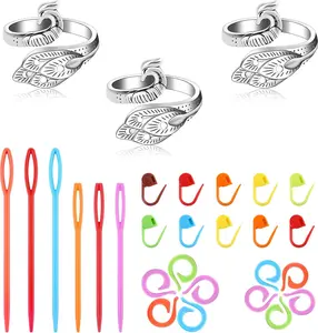 3 count Crochet Ring+30Pcs Stitch Markers, Knitting & Crochet Accessories Set, Adjustable Tension Rings for Finger Yarn, 6 Large Eye Blunt  for DIY Crafts,Crocheters Knitters