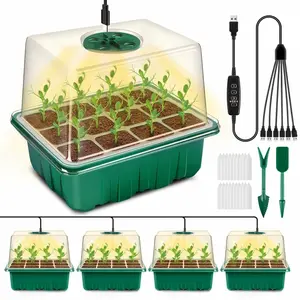 72-Cell Self Watering Seed Starter Tray with Grow Light, 6-Pack Reusable Seed Starter Kit with Soft Silicone, Plant Germination Trays with Humidity Dome for Seeding Planting Growing