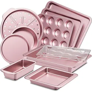 10-Piece Baking Pan Set, Non-PFOA Cookware Set, Non-Stick, Baking Pan Set, Cookie Baking Pan, Girly Style Kitchen Utensils, Baking Tools, Pink Kitchen Supplies Modern Cake
