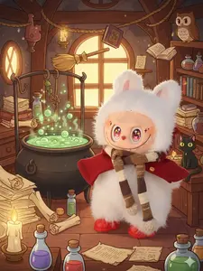 Labubu Christmas Winter, Plush Onesie with Cape, Scarf and Shoes, Holiday Atmosphere, Handmade Doll Clothes