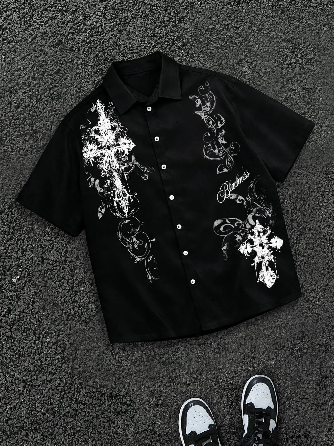 Men's Loose-Fit Casual Button Collared Button Up Shirt Casual Printed with Thorn Print, Graphic, Daily Commute Wear, Dark Avant-Garde Streetwear Style, Classic Casual, 2026 Fashion Top