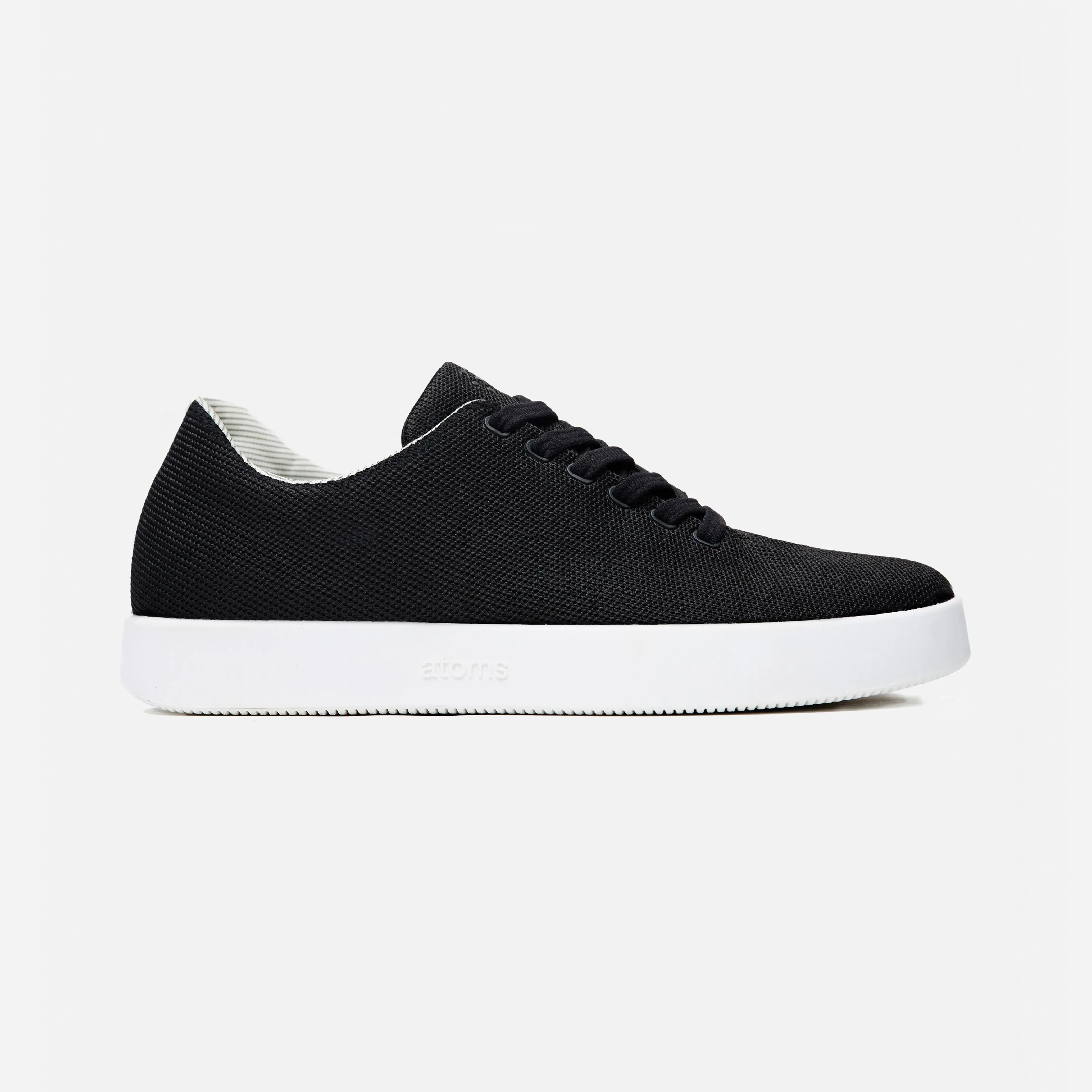 Atoms Model 001 Men's Sports Sneaker, Black & White Polyester Mesh Trainer, Antibacterial Regular Fit for Everyday Walking