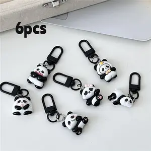 Cute Panda Keychain Set, 6pcs & Simple Hanging Decorations, Fun Bag Accessories, Unique Charm Pendants