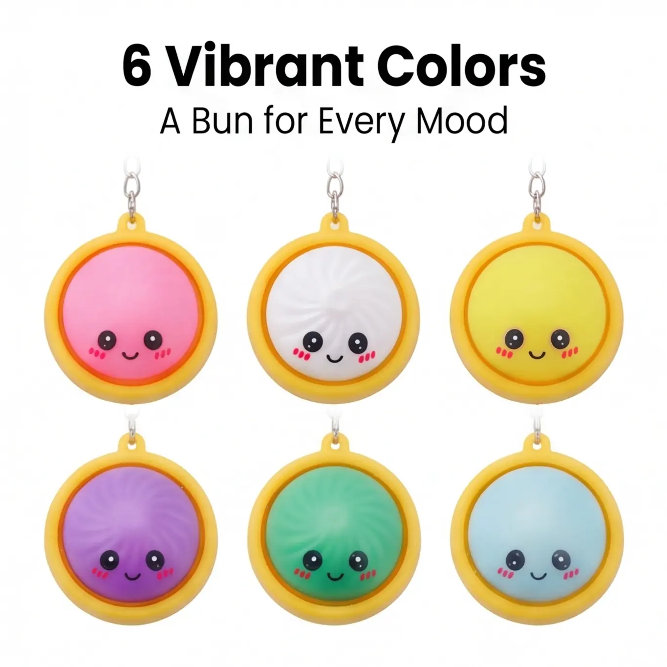 Lovely Expression Squishy Steamed Bun Keychain, Stress Relief Funny Cartoon PVC Keychain, Lightweight Sturdy Bag Phone Pendant