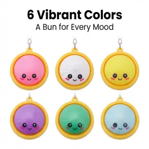 Lovely Expression Squishy Steamed Bun Keychain, Stress Relief Funny Cartoon PVC Keychain, Lightweight Sturdy Bag Phone Pendant