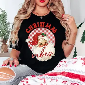 Vintage Retro Christmas Vibes Santa Shirt Women's Graphic Tee with Bold Design and Soft Cotton Material Perfect for Holiday Lovers and Everyday StylingRAIMENTRY
