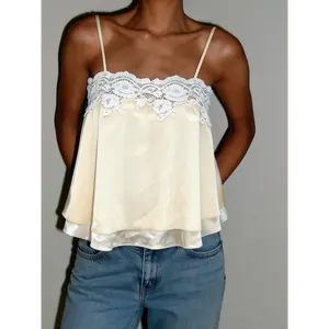 Women's Summer Babydoll Tank Tops Lace Trim Adjustable Spaghetti Strap Tops for Stylish Casual Wear