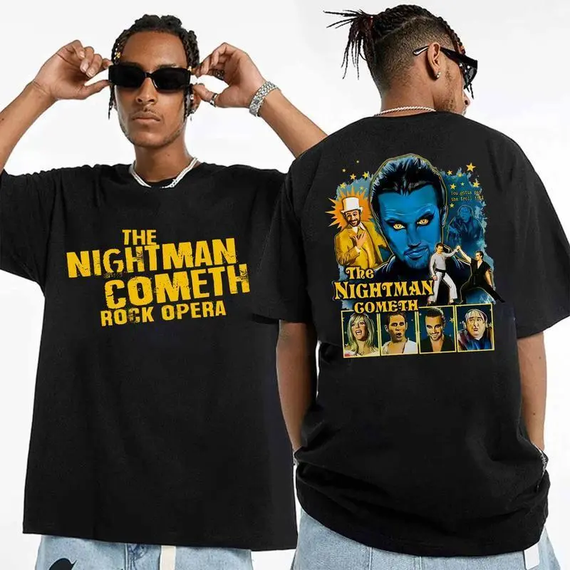Men’s Nightman Cometh Graphic T-Shirt, Rock Opera Vintage Oversized Black Tee, Unisex Streetwear Shirt
