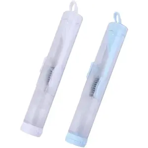 2 Pack Travel Toothbrush Kit, Transparent, Foldable with-in Toothpaste Container, Soft Bristles, Adult Travelers