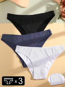 Women's Cute Polka Dot Print Soft Fit Panty, Korean Style Wear, 3pcs Comfy Breathable Seamless Underwear for Daily Wear, Women's Knickers for All Seasons, Korean Streetwear