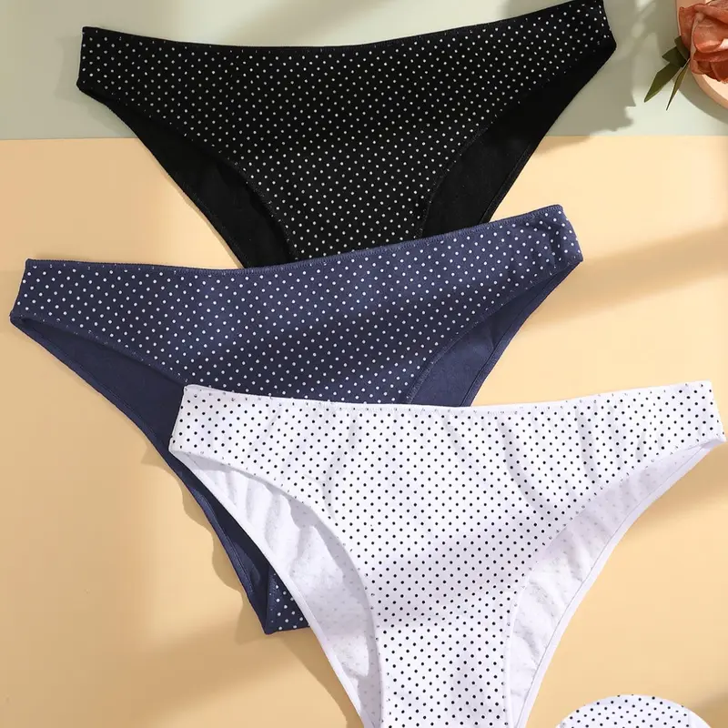 Women's Cute Polka Dot Print Soft Fit Panty, Korean Style Wear, 3pcs Comfy Breathable Seamless Underwear for Daily Wear, Women's Knickers for All Seasons, Korean Streetwear, Casual Breathable Knicker, Seamless Panties, Fashion Breathable Underwear