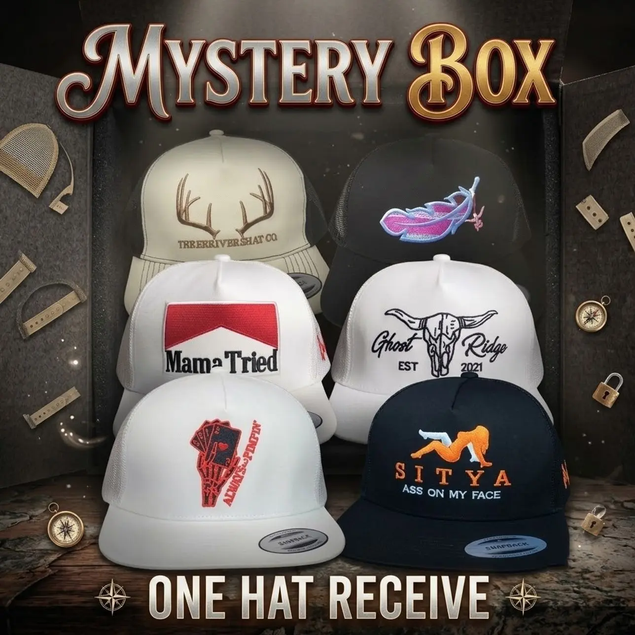 Mystery Hat Box, Random Trucker Hat Surprise, Embroidered Snapback Cap Mystery Pack, Hunting Western Outdoor Hat Gift for Men