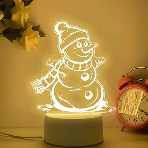 Acrylic Snowman Pattern LED Light, Christmas Family Decoration Gift, Ideal Present, Warm Color Home Decor with USB Power, Christmas Gift