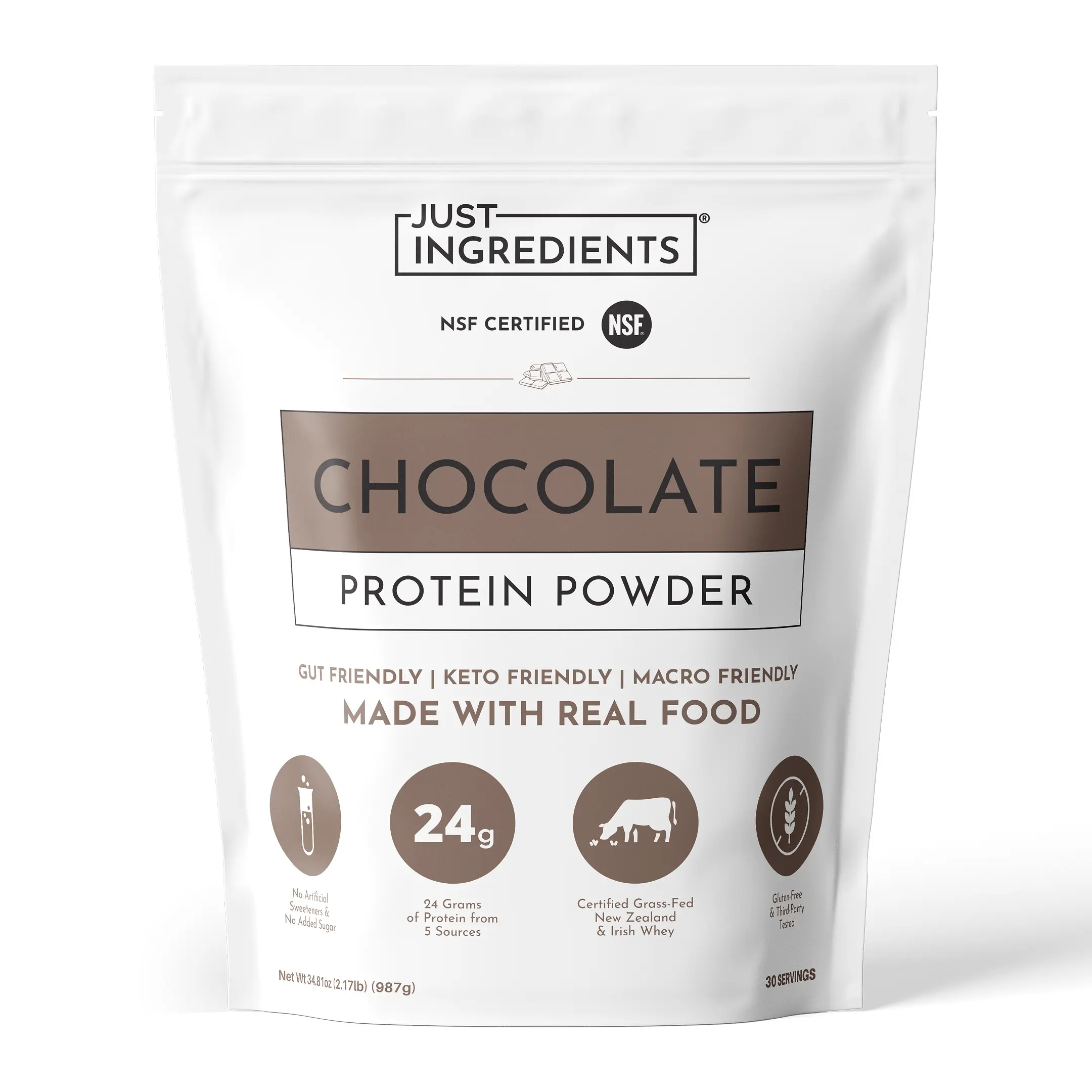 Just Ingredients Chocolate Protein Powder - 30 Servings - Supports Muscle Recovery & Energy* - Grass-Fed Whey & Organic Plant Proteins - 24g of Protein Per Serving - Gluten-Free - Made with Real Food - No Added Sugar