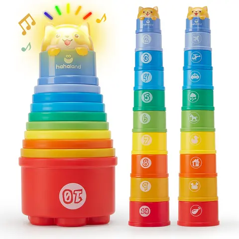 hahaland Stacking Cups Toys for Toddlers 1-3y - Toddler Toy Age 1-2 Learning Montessori Toys for 1 Year Old Boy Birthday Gift Baby Stacker Cups 12-18 Months