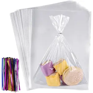 100Pcs Cellophane Bags 12"x16" Clear Plastic Bags with 100Pcs Twist Ties for Gifts, Party Favors Packaging