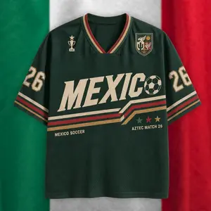 Custom Number Retro Mexico Soccer Jersey - Personalized 26 Football Tee, Vintage Green Aztec Sports Fan Apparel, Soccer Lover Gift