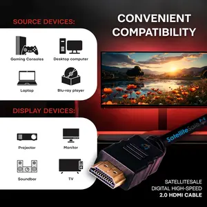 SatelliteSale Digital High-Speed 2.0 HDMI Cable 4K/60Hz 18Gbps PVC 2160p Black Cord Universal Wire 30 feet