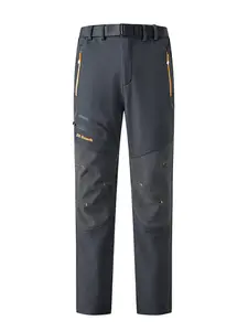 Loose Plus Size Patchwork Straight Leg Casual Winter Fleece Pants, Windproof Waterproof Warm Outdoor Long Pants with Waistband