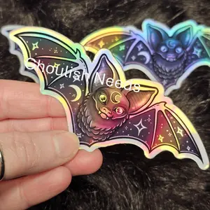 Holographic Celestial Bats Magnet – Handmade, Durable, and 3 Inches Wide