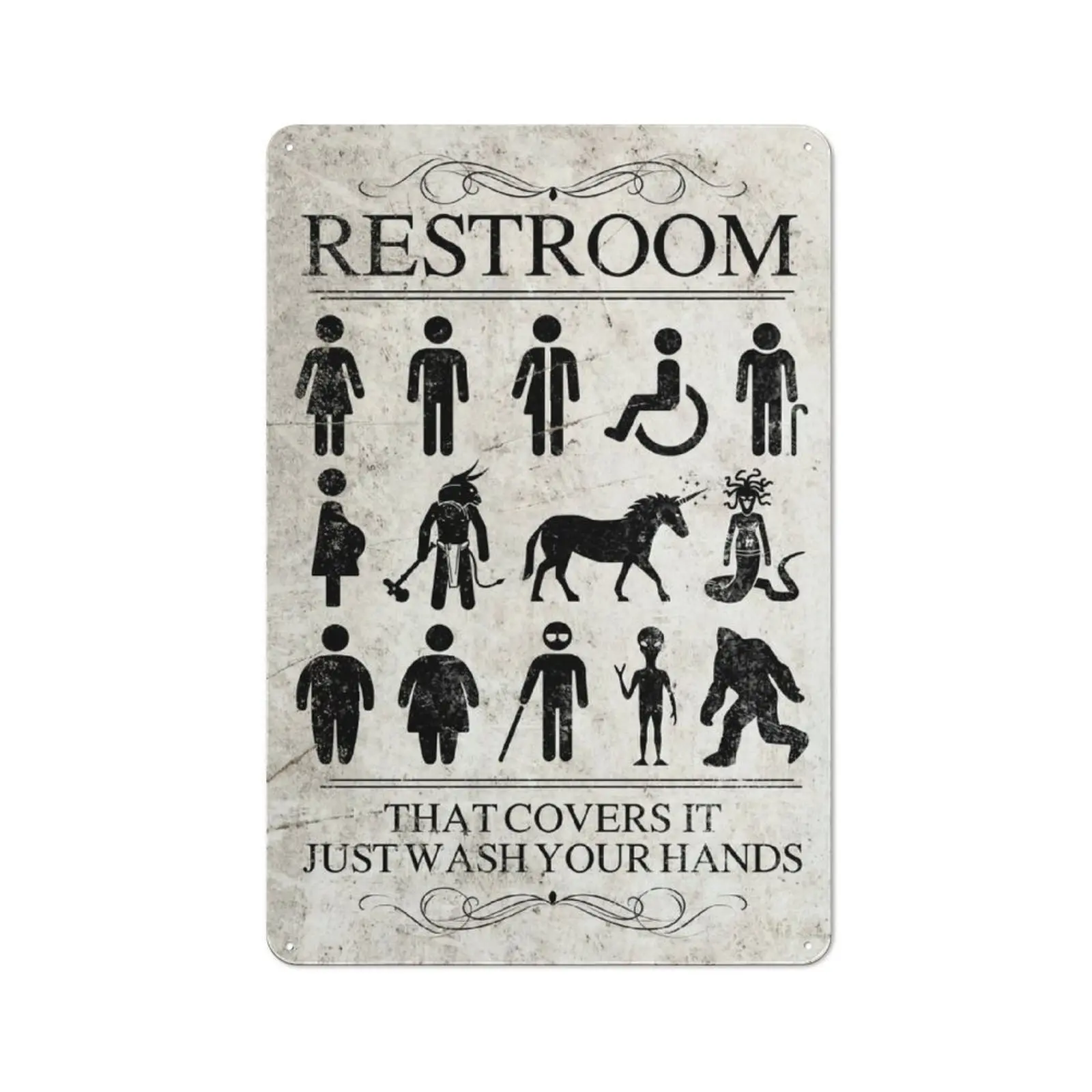 Funny Restroom Metal Sign All-Inclusive Bathroom Decor,Fun Retro Restroom Sign — Suitable for Hotels, Homes, Toilets, Bathrooms, Public Restrooms, and More ,8x12 Inch Metal Plaque