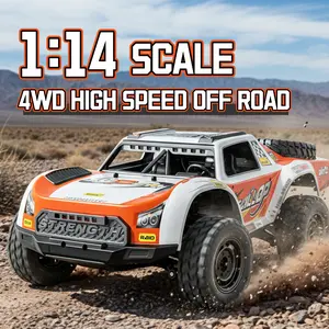 1:14 Scale 4WD Off-Road RC Truck, 42KM/H High Speed Electric Racing Car with RC390 Brushed Motor, 2.4GHz Proportional Radio Control System for Multi-Car Racing, 2x 7.4V 1500mAh Li-ion Batteries for Extended Runtime, Orange