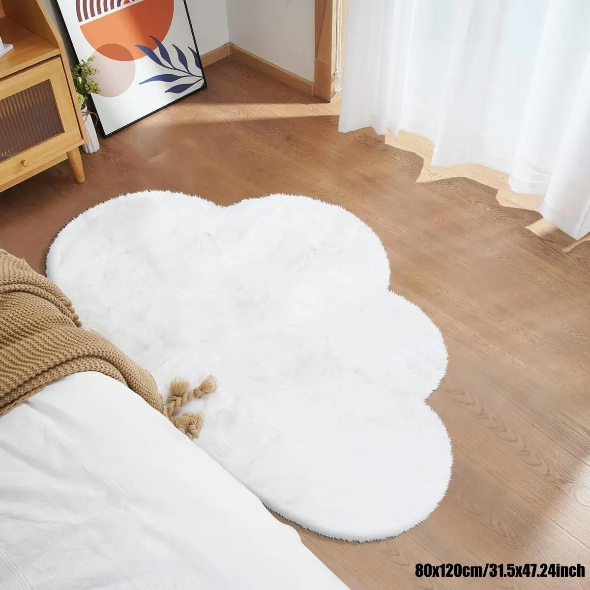 Creative Cloud Carpet Rug, Faux Rabbit Fur Plush Decorative Mat, Living Room Coffee Table Sofa Cushion, Long Wool Blanket for Bedroom Chair, Warmth, Fluffy Bedroom Rug, Soft Fluffy Rugs