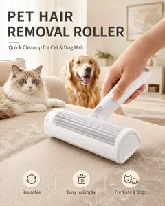 White Pet Hair Removal Roller – 20 cm Wide Reusable Lint & Fur Cleaner for Sofas, Carpets, Bedding & Pet Mats – Easy One‑Touch Empty Grooming Tool for Cat & Dog Hair Cleanup