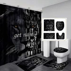 1/4pcs Lion Print Shower Curtain Set, Modern Decorative Bathroom Decor, No-Drill Hooks Included, Multifunctional Bath Divider, Perfect Gift