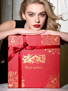 Amalee Sturdy & Luxury Large Gift Box, 12x12x4 Inches Deep Red, Magnetic Snap Lid, Easy Fold Glue-Free Assembly, with Ribbon Card Filler for Wedding, Birthday, Christmas Gift Packaging