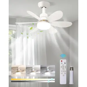 Socket fan light with remote205 inch screw ceiling fans with lights e26 base light bulb fan 3 colors 3000k6500k dimmable socket fan with light for garage bathroom bedroom kitchen lumens
