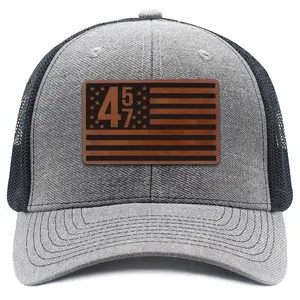 High Quality Patriotic American Flag Leather Patch Classic Trucker Hat - Baseball Cap Adjustable, Casual Hat, Breathable Mesh, Laser Engraved Flag Emblem, Snapback, 45/47 Fit