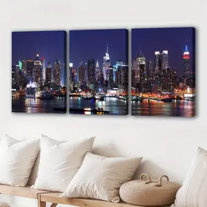Set of 3 wooden frame canvases, featuring vibrant city posters, perfect for dreamy-themed decor. Suitable as a gift for loved ones, ideal for home or office settings.