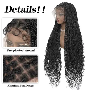Summer Essentials 40-Inch Full Lace Premium Synthetic Fiber Bohemian Box Braided Wig Knotless Boho Braided Wigmother's Day Gift
