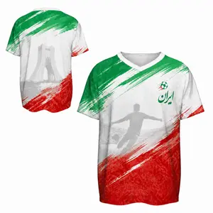 Iran National Team Soccer Jersey - Green, White & Red Brush Design, V-Neck Football Shirt for Fans & Match Day Support