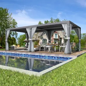 12FT x 20FT Outdoor Pergola with Adjustable Louvered Roof, Aluminum Hardtop Gazebo for Patio, Backyard, Garden & Pool Party, All-Weather Outdoor Patio Cover Shelter
