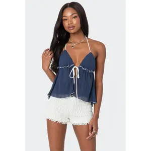 Crinkled Split Front Halter Top