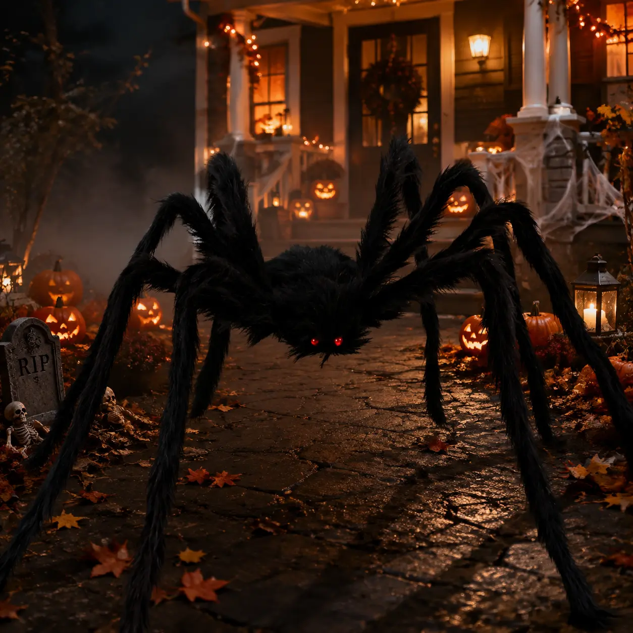 5FT Giant Halloween Spider Decorations, Large Black Plush Spider Prop for Outdoor Yard Decor, Scary Fuzzy Spider Halloween Decoration for Front Porch, Indoor Party Supplies, Lawn Garden & Haunted House Decorations